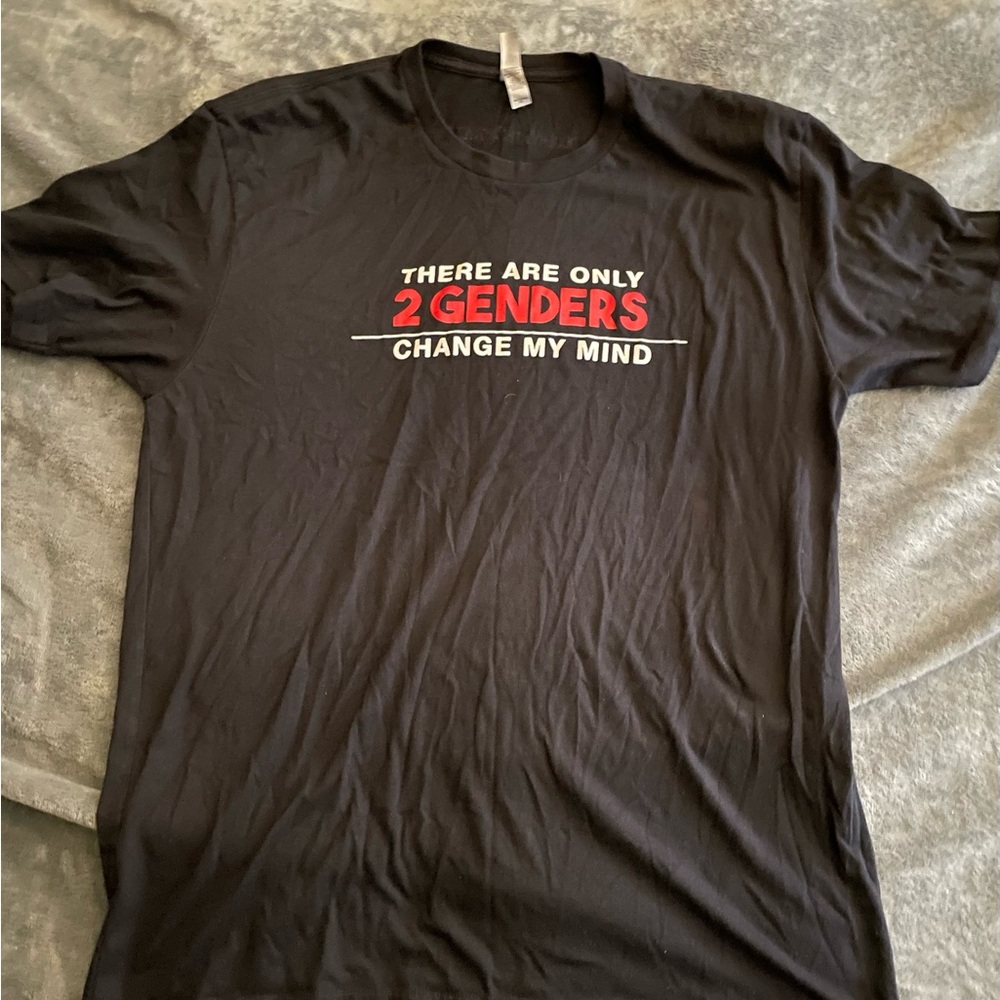 Next Level Apparel Black Tee with Red and White Text